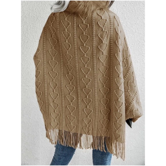 Cozy khaki Vegan Fur Tassel Hem Open Front Cardigan - Picture 8 of 13